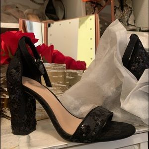 Black sequin 3 inch heels